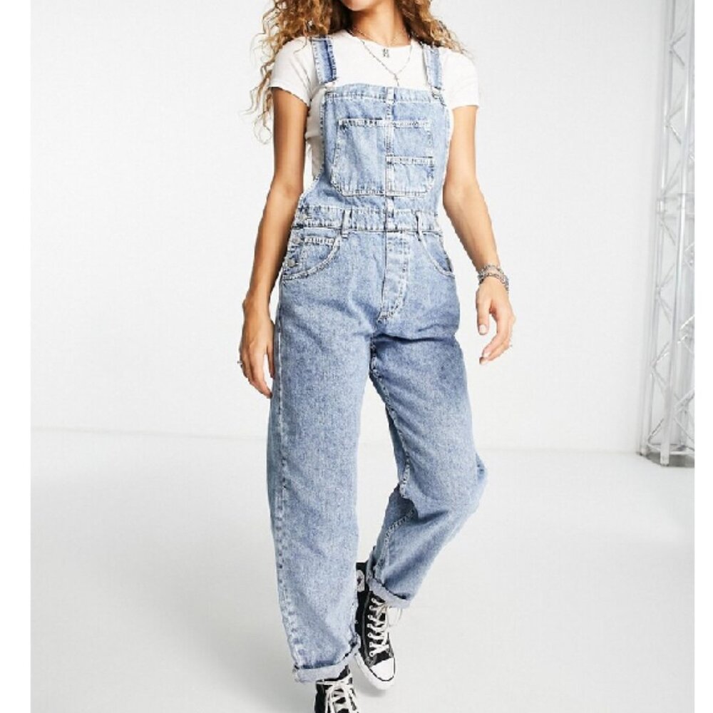 NEW We The Free by Free People Ziggy denim overalls in powder blue SIZE L#2303